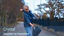  Presentation with autumn blue - Colorful presentation theme enhanced with happy-blond-woman-walking backdrop and a ocean colored foreground