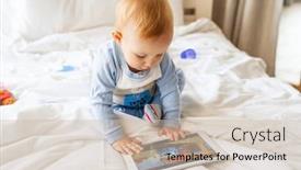  Presentation with cartoon computer - Presentation with happy-blonde-baby-boy-looking background and a soft green colored foreground