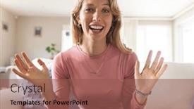  Presentation with living life - Presentation theme featuring happy-blonde-caucasian-woman-having and a violet colored foreground