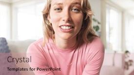  Presentation with living life - Presentation theme consisting of happy-blonde-caucasian-woman-having background and a coral colored foreground