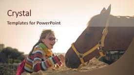  Presentation with horse - Cool new theme with happy blonde girl caressing a horse backdrop and a lemonade colored foreground