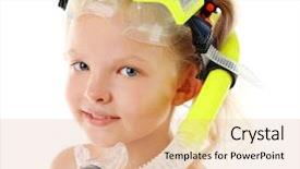  Presentation with mask - Audience pleasing slides consisting of happy blonde little girl with diving mask isolated on white background backdrop and a coral colored foreground