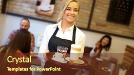  Presentation with waitress - PPT layouts enhanced with happy blonde waitress holding tray background and a tawny brown colored foreground