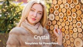  Presentation with beautiful young woman getting face - Amazing PPT theme having happy blonde woman in fur backdrop and a coral colored foreground