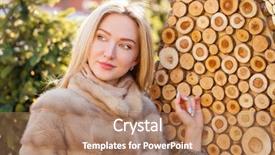  Presentation with beautiful young woman getting face - Beautiful slide deck featuring happy blonde woman in fur backdrop and a coral colored foreground