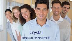  Presentation with business casual - PPT theme with happy boss day - casual business team smiling background and a sky blue colored foreground