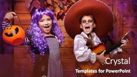  Presentation with day dead - Presentation design consisting of happy boy and a girl in carnival costumes trick or treating on halloween wooden decorations halloween dia de los muertos day of the dead background and a tawny brown colored foreground