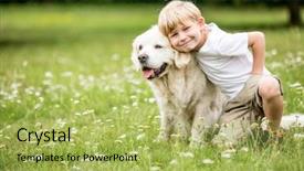  Presentation with animals - Slide deck consisting of happy boy and dog together background and a yellow colored foreground