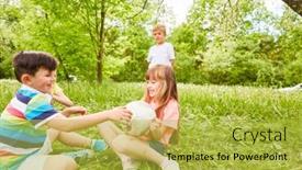  Presentation with female soccer - Theme having happy-boy-and-girl background and a yellow colored foreground