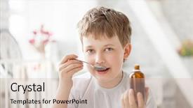  Presentation with syrup - PPT layouts consisting of happy boy drinking cough syrup background and a soft green colored foreground