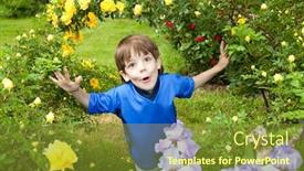  Presentation with flowers - Beautiful PPT theme featuring happy-boy-enjoy-on-flowers backdrop and a tawny brown colored foreground