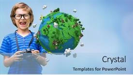  Presentation with composite - Colorful slide deck enhanced with happy boy holding camera backdrop and a light blue colored foreground