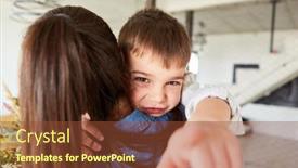  Presentation with birthday boy - PPT theme featuring happy-boy-hugs-his-mother background and a tawny brown colored foreground