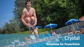  Presentation with pure water - Slide deck featuring happy boy jumps into pool background and a teal colored foreground