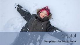  Presentation with angel - Presentation design consisting of happy-boy-lying-on-snow background and a teal colored foreground