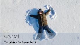  Presentation with angel - Presentation featuring happy-boy-lying-on-snow background and a light blue colored foreground