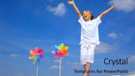  Presentation with beach - Colorful presentation theme enhanced with happy boy on beach backdrop and a light blue colored foreground