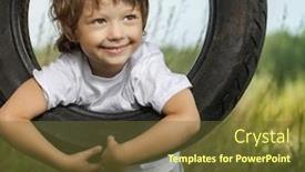  Presentation with swing - Audience pleasing PPT theme consisting of happy boy on swing outdoors backdrop and a tawny brown colored foreground