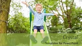  Presentation with playground - Amazing presentation theme having happy boy on the playground slides down the slide backdrop and a yellow colored foreground