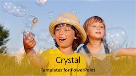  Presentation with sports table tennis two ping - Amazing PPT theme having happy boy play in bubbles backdrop and a gold colored foreground