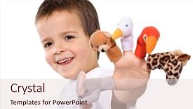  Presentation with finger - Audience pleasing presentation theme consisting of happy boy playing and showing backdrop and a  colored foreground