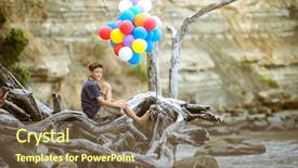  Presentation with christening for boy - PPT theme enhanced with happy boy playing with baloon background and a tawny brown colored foreground