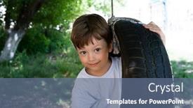  Presentation with kids garden - PPT theme having happy-boy-playing background and a ocean colored foreground