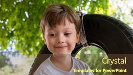  Presentation with kids garden - Audience pleasing slide set consisting of happy-boy-playing backdrop and a tawny brown colored foreground