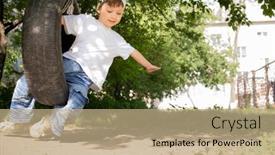 Presentation with kids garden - PPT theme featuring happy-boy-playing background and a coral colored foreground