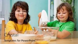  Presentation with dough - PPT theme featuring happy-boy-preparing-the-dough background and a coral colored foreground