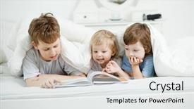  Presentation with child girl reading a book - PPT layouts consisting of happy boy read book home background and a white colored foreground