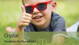  Presentation with happy 18 birthday - Slide deck featuring happy boy showing thumbs background and a yellow colored foreground