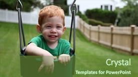  Presentation with swing - Beautiful PPT theme featuring happy boy sitting in swing outside backdrop and a tawny brown colored foreground