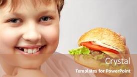  Presentation with burger - Colorful presentation design enhanced with happy boy with burger backdrop and a coral colored foreground