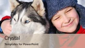  Presentation with siberian husky dog black - Audience pleasing presentation consisting of happy boy with husky dog backdrop and a  colored foreground