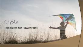  Presentation with kite - Amazing PPT theme having happy boy with kite silhouette on grass meadow backdrop and a lemonade colored foreground