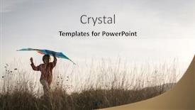  Presentation with kite - Cool new PPT theme with happy boy with kite silhouette on grass meadow backdrop and a light gray colored foreground