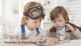  Presentation with retro - Slide deck featuring happy boy with retro camera background and a mint green colored foreground