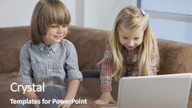  Presentation with sister - Cool new presentation theme with happy boy with sister using laptop on sofa backdrop and a violet colored foreground