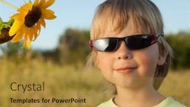  Presentation with sunflower - Presentation theme having happy boy with sunflower outdoors background and a gold colored foreground