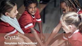  Presentation with team training - Cool new presentation with happy-boys-and-girls-team backdrop and a coral colored foreground