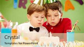  Presentation with happy birthday cake - PPT layouts enhanced with happy boys on birthday background and a lemonade colored foreground