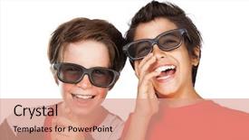 Presentation with comedy - Cool new presentation theme with happy boys wearing 3d glasses backdrop and a coral colored foreground
