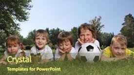  Presentation with youth - PPT layouts with happy boys with soccer ball background and a tawny brown colored foreground