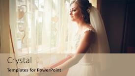  Presentation with house window - Audience pleasing slide set consisting of happy bride near the window in the house backdrop and a soft green colored foreground