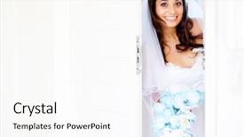  Presentation with opening doors - Beautiful PPT theme featuring happy bride opening doors at doorway backdrop and a white colored foreground