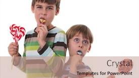  Presentation with colorful - Amazing slide deck having happy-brothers-with-colorful-lollipops backdrop and a coral colored foreground