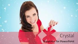  Presentation with baby sleep little brown - Slide set consisting of happy brown hair opening gift against blue vignette background and a red colored foreground