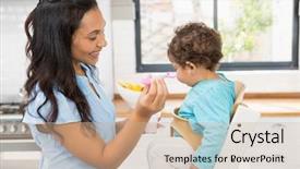  Presentation with happy baby - PPT layouts consisting of happy brunette feeding her baby background and a  colored foreground