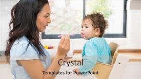  Presentation with social isolation - Theme with happy brunette feeding her baby background and a  colored foreground